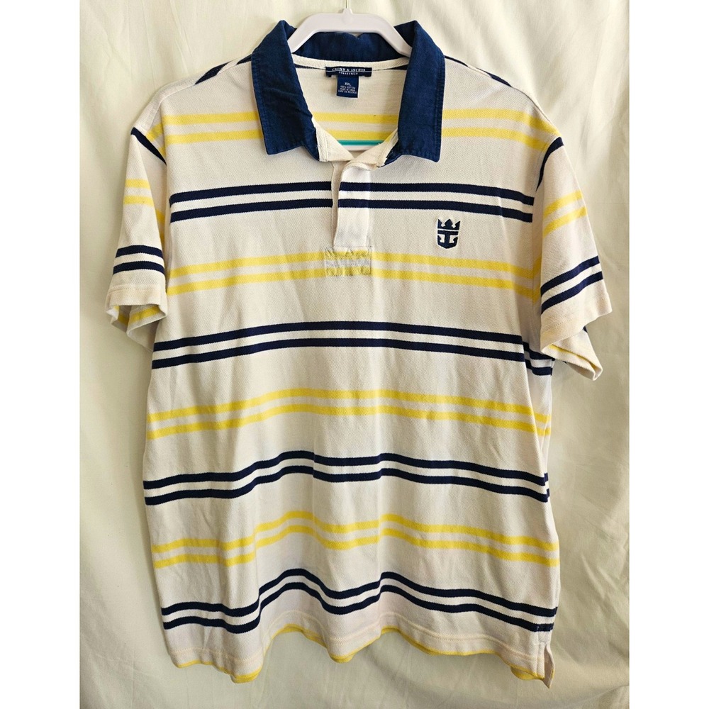 Vintage Royal Caribbean Crown & Anchor Mens XXL Striped Cruise Shirt 100% Cotton